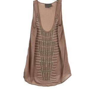 NWOT HEARTLOOM Top XS Brown Beaded Embroidery Simmer Sheer Sleeveless